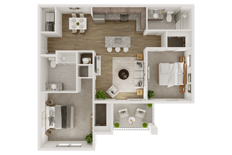 Floor plan for 2 beds, 2 baths, 1010 sqft